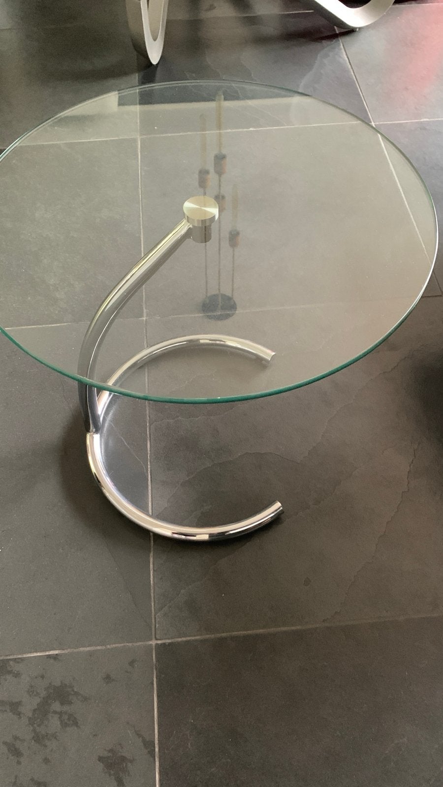 Glazen Salontafel met Chromen Onderstel, Ophalen, Gebruikt, Rond, 50 tot 100 cm