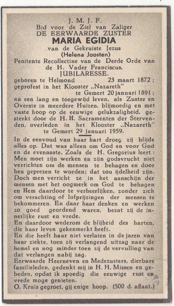 zr. Helena Joosten 1872 Helmond + 1959 Gemert, 86 jaar, Verzenden