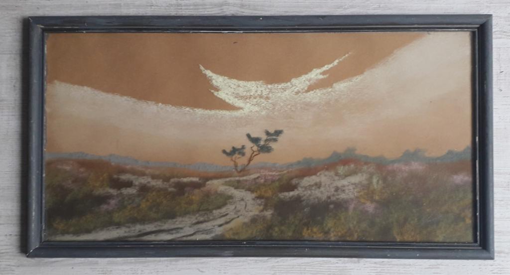 LANDSCHAP MET ZANDPAD EN 1 BOOM>OUD 1935 ➡️ PASTEL MET LIJST, Antiek en Kunst, Ophalen of Verzenden