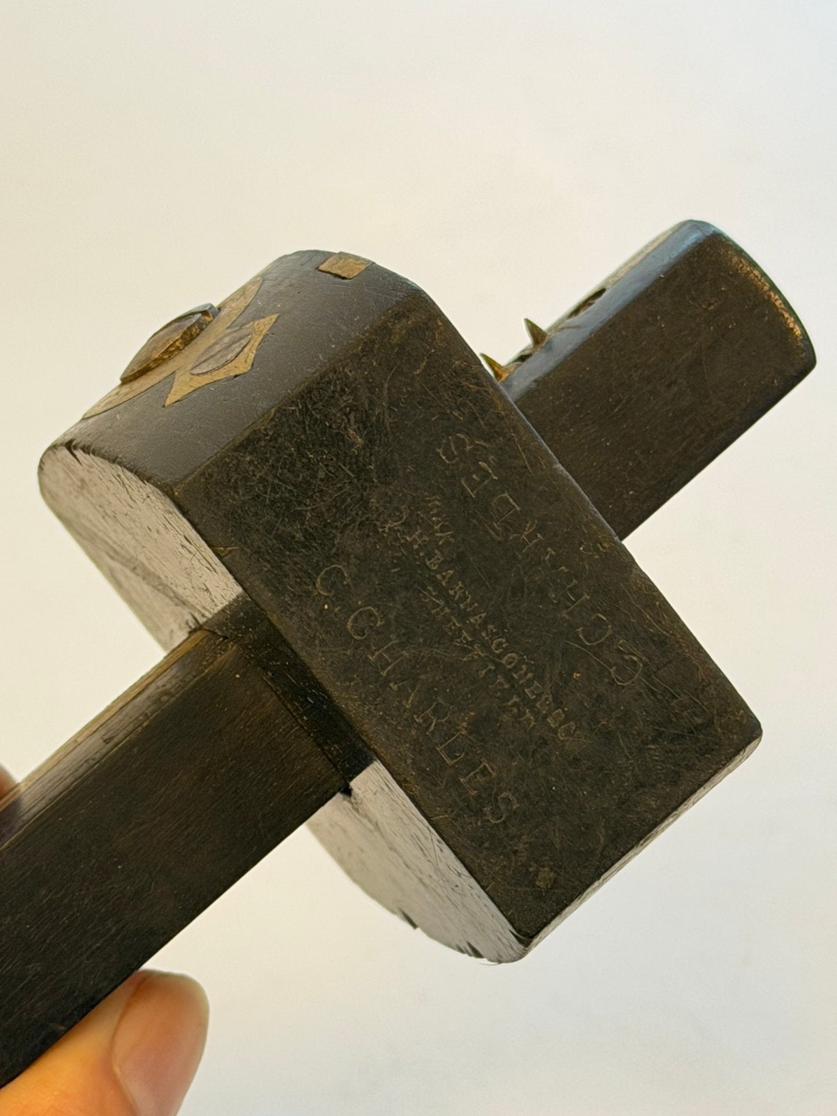 Antiek Dubbel Kruishout Timmermansgereedschap Messing tool, Ophalen of Verzenden