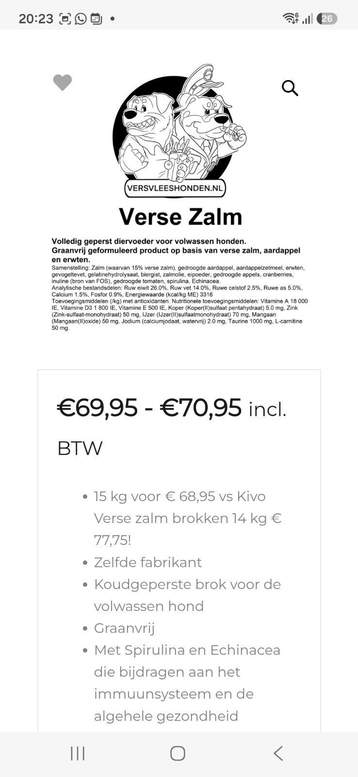eigen merk brok kivo verse zalm, Ophalen of Verzenden, Hond