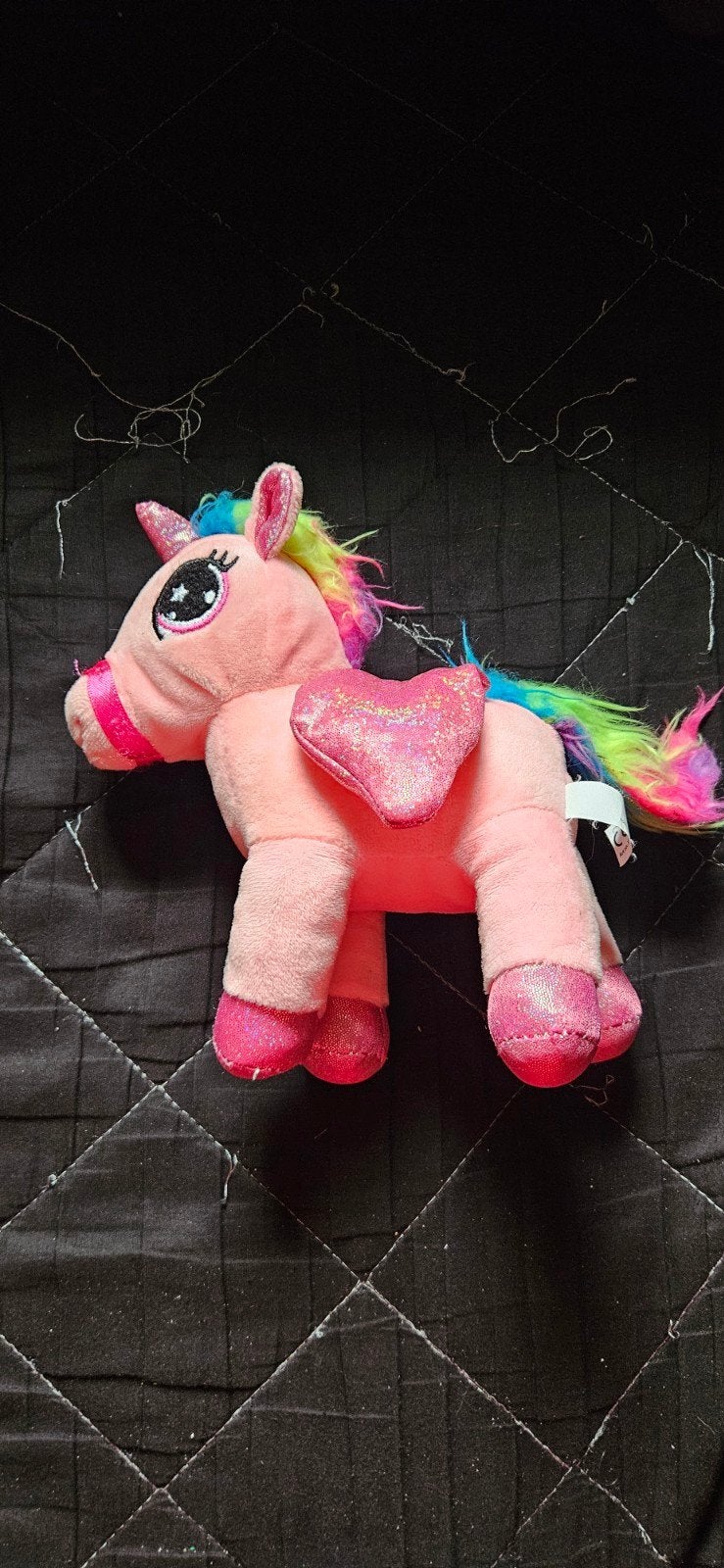 Roze Eenhoorn Knuffel met Regenboog Manen en Glitters, Overige karakters, Ophalen of Verzenden, Zo goed als nieuw, Middelgroot (20 tot 80 cm)