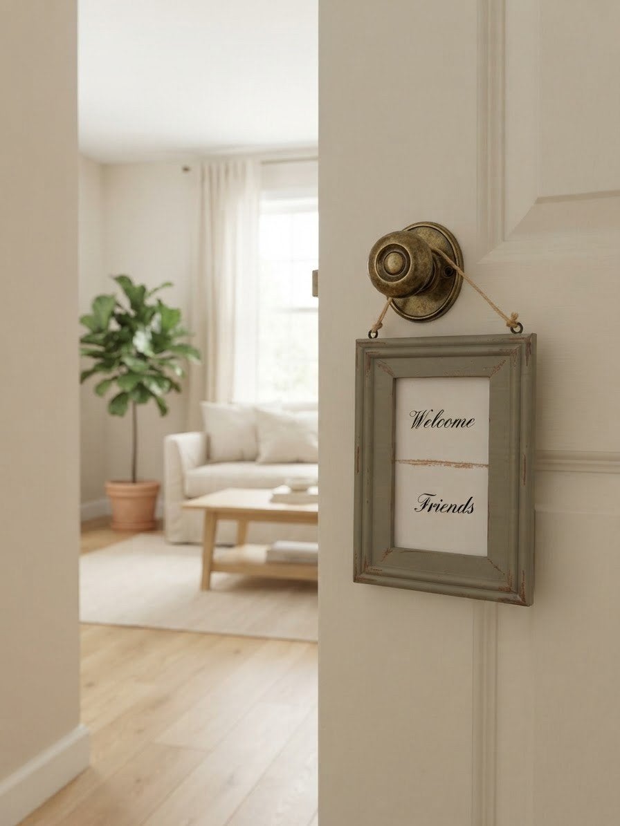 Houten fotolijstje 'Welcome Friends' - Riviera Maison, Gebruikt, Hangend, Ophalen of Verzenden, Hout
