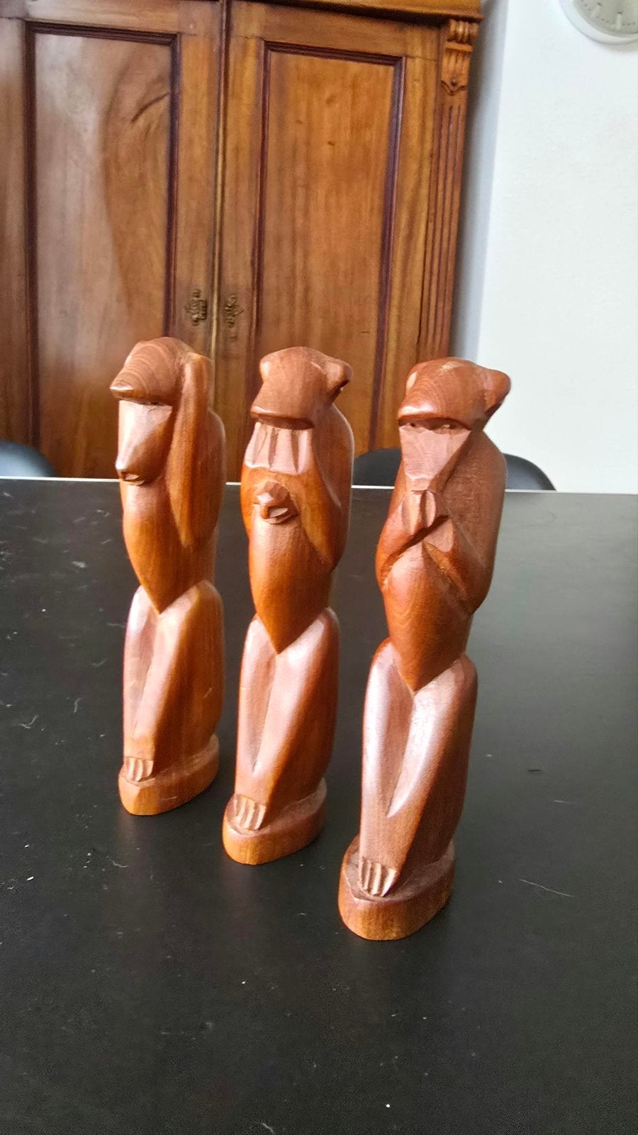 Set van 3 Houten Beelden - Horen, Zien en Zwijgen (Apen), Ophalen