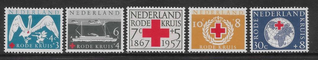 1957, Rode Kruis-zegels ONGEBRUIKT [695-99] (K2215), Ophalen of Verzenden