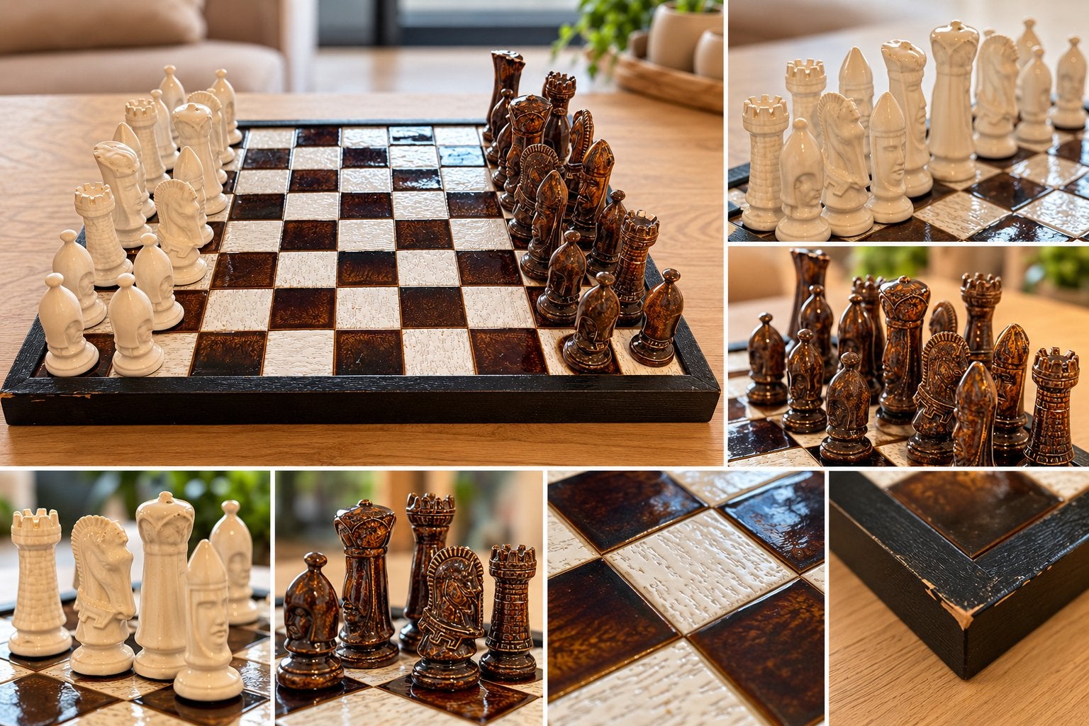 Vintage keramisch schaakspel met groot schaakbord, Een of twee spelers, Ophalen of Verzenden, Gebruikt