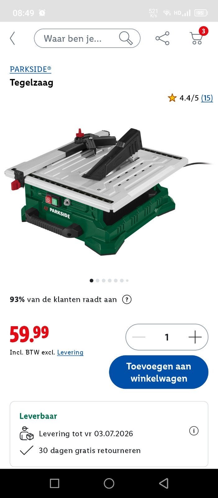 Tegelzaag lidl nieuw, Ophalen of Verzenden, Nieuw, Minder dan 600 watt, Parkside