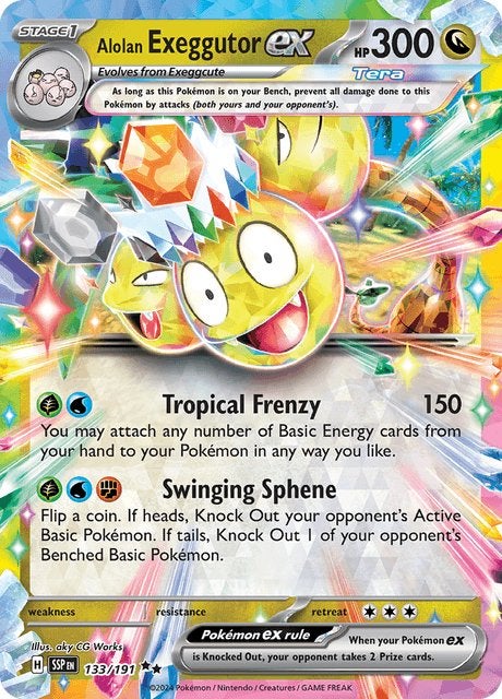 Alolan Exeggutor EX 133 - Surging Sparks, Ophalen of Verzenden, Nieuw, Losse kaart, Foil