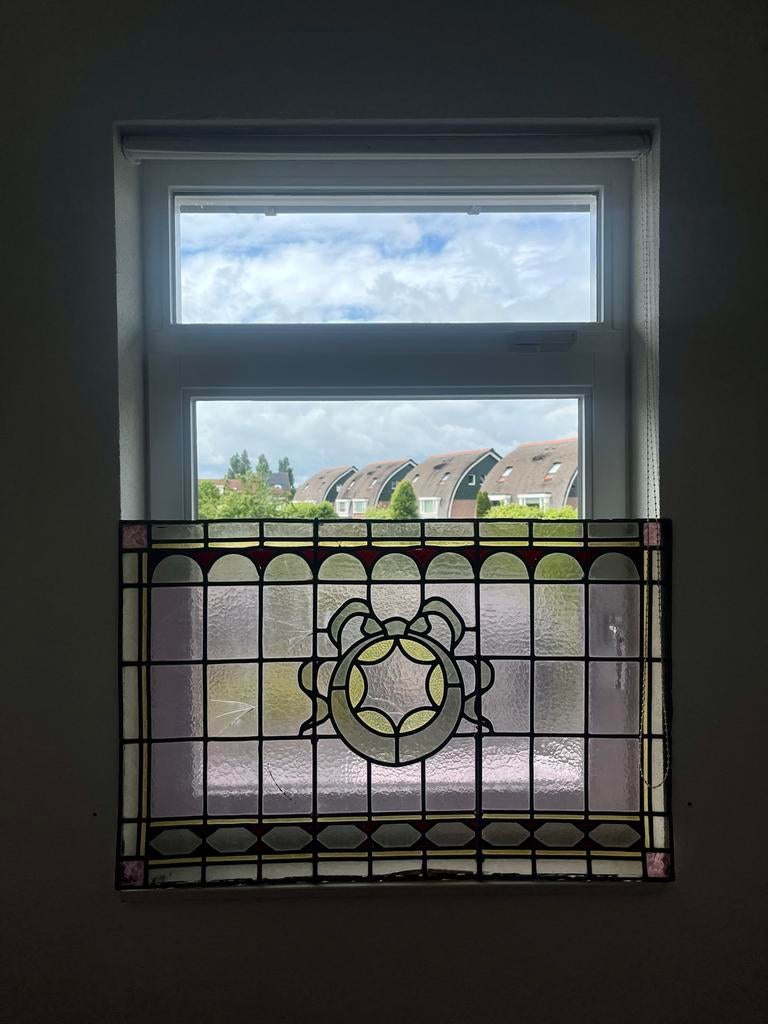 Glas in lood raam met lichte beschadiging, 80 tot 120 cm, Ophalen of Verzenden, Zo goed als nieuw, Glasplaat