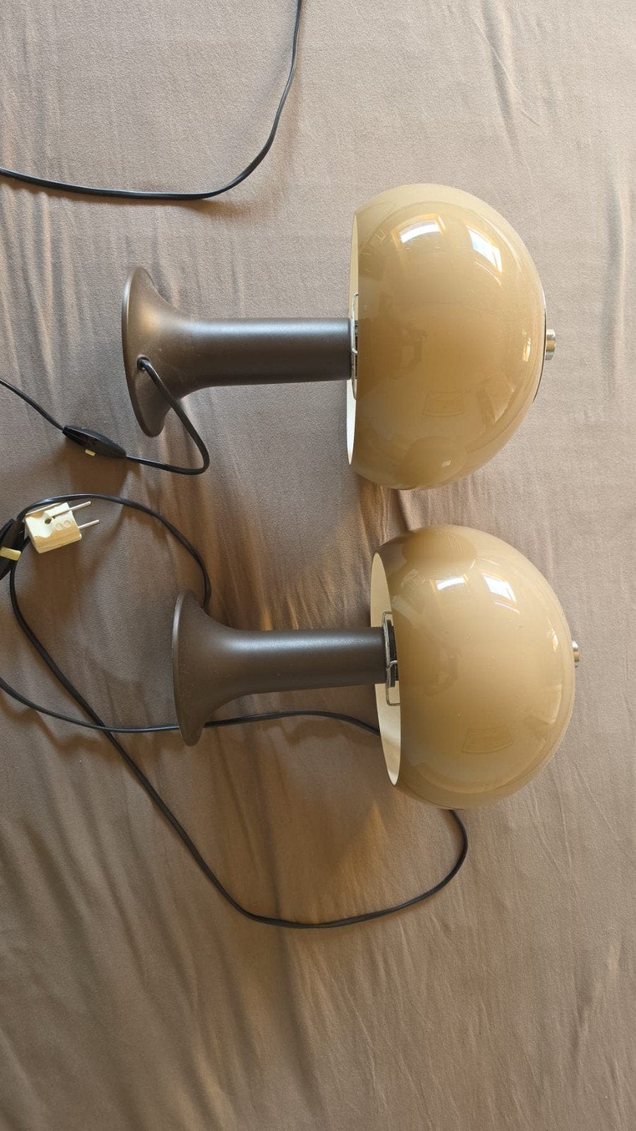 Set van 2 vintage sta lampen - Bruin/Beige, Gebruikt, Bruin, Ophalen of Verzenden, Metaal