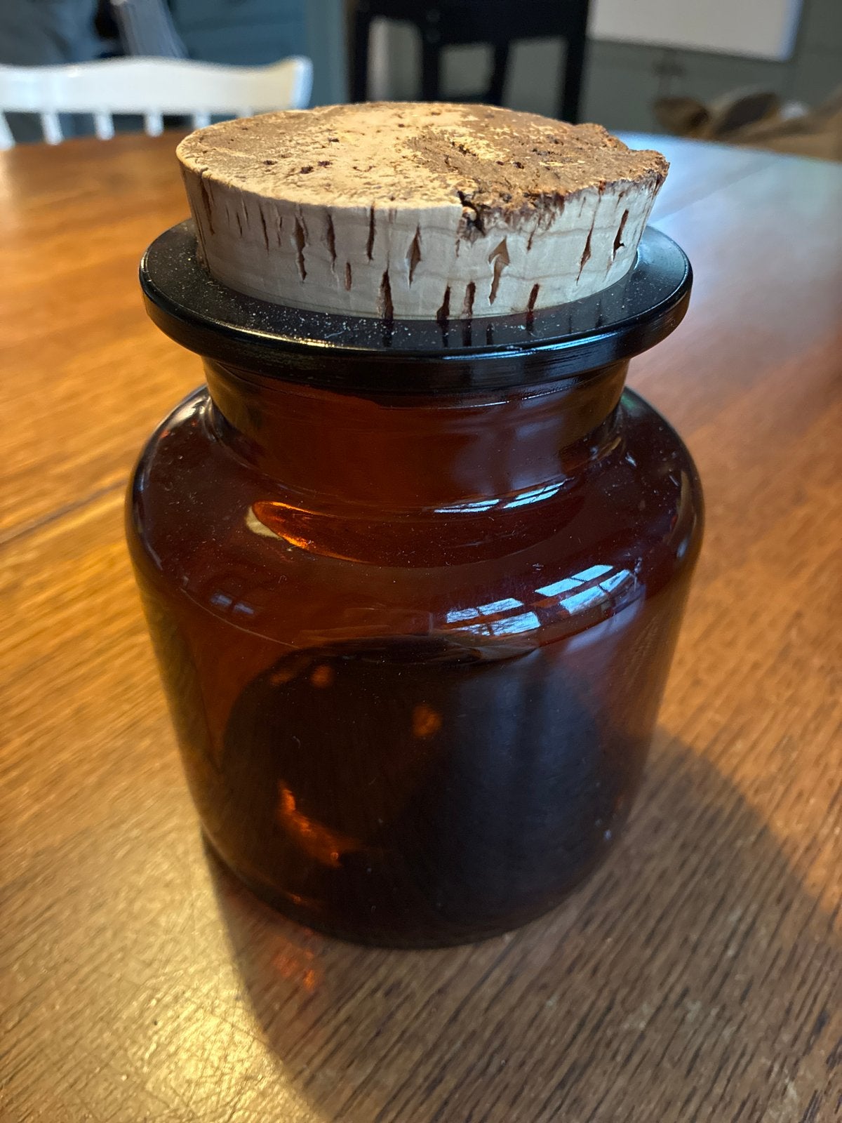 Vintage Apothekerspot met Kurken Deksel - Bruin Glas, Ophalen of Verzenden, Bruin, Glas