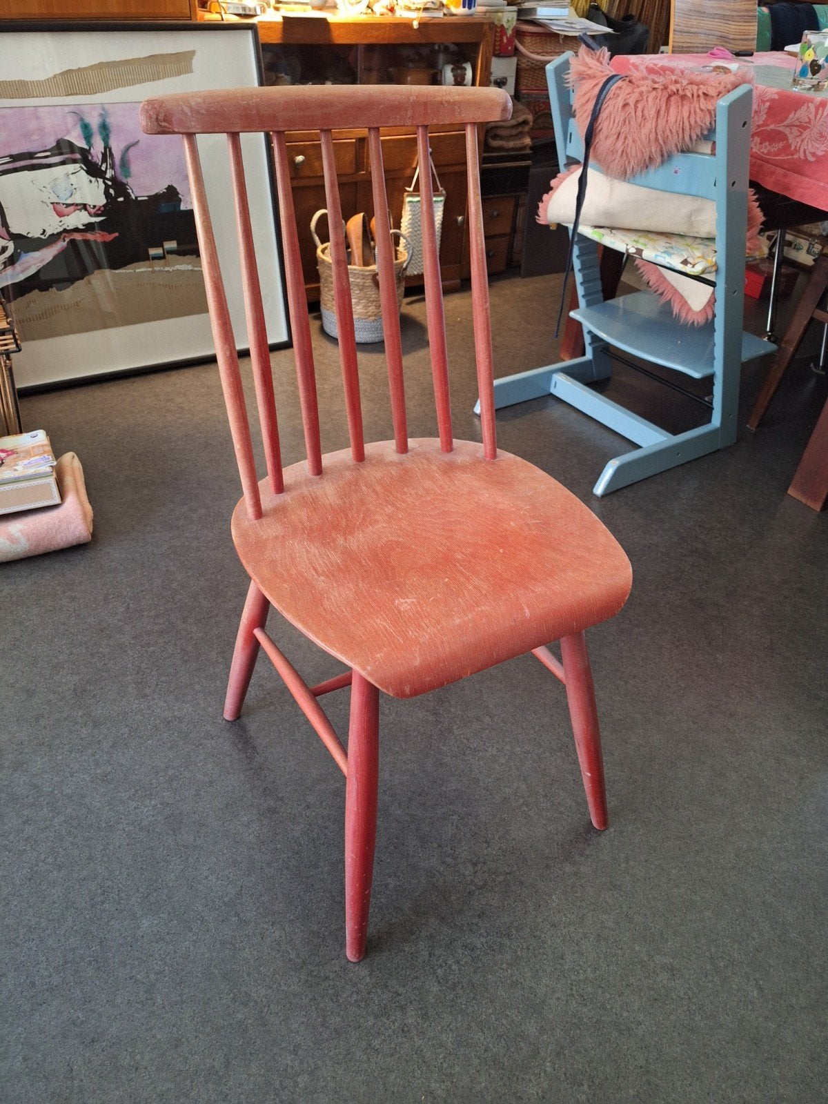 Tapiovaara spijlenstoel stoel pastoe stijl MCM rood design, Ophalen, Eén, Rood, Hout