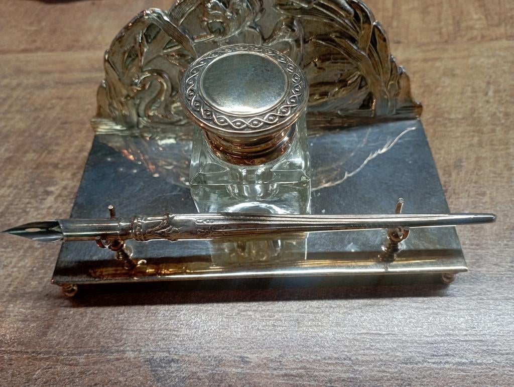 Antieke Inktpot met Penhouder - Elegant Bureau Accessoire, Ophalen of Verzenden