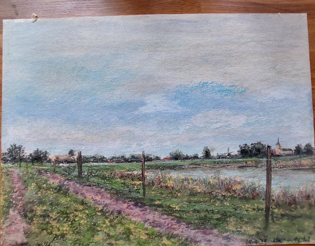 aquarel 'Zwarte Dijk te Zalk' (1979, Oud hollands, Ophalen of Verzenden, Landschap, Aquarel