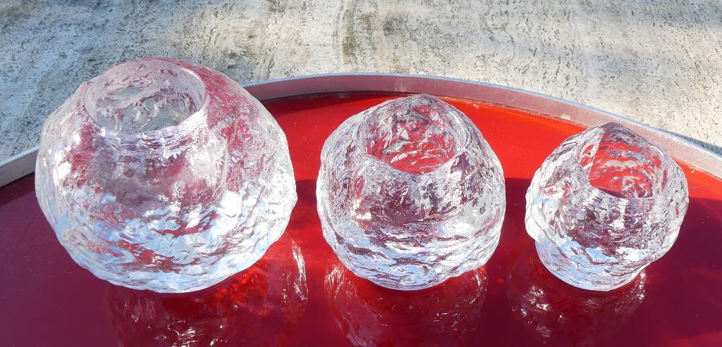 Kosta Boda Snowball Waxinelicht Loodkristal Set 3 maten, Ophalen of Verzenden
