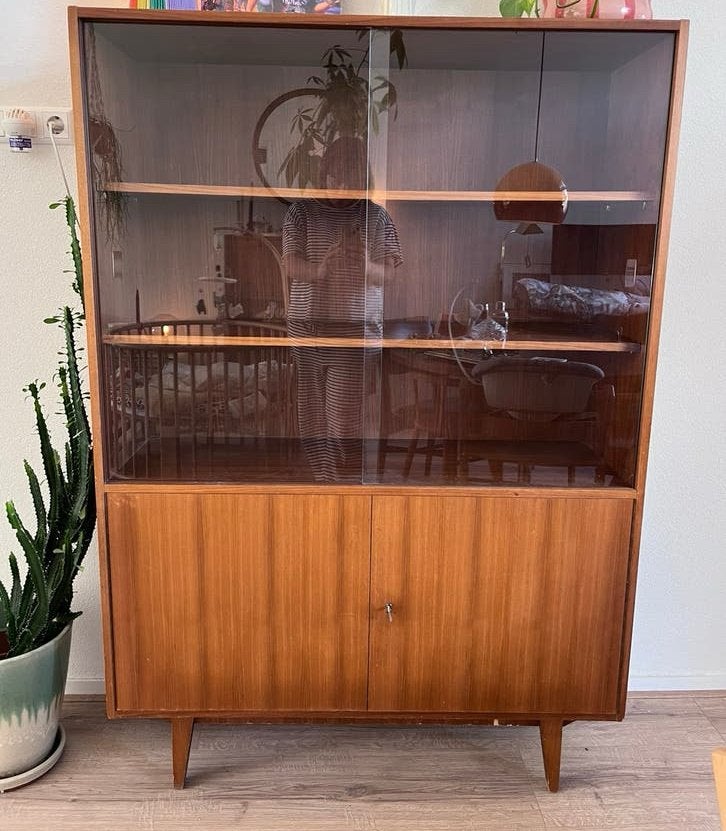 Vintage vitrinekast jaren 60, Huis en Inrichting, Kasten | Vitrinekasten, Ophalen, Gebruikt, Vintage, 50 tot 100 cm