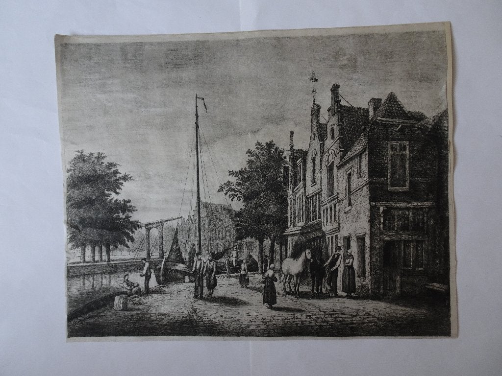 Ets gezicht op Hoorn, EC Rahms, n. C. Springer 1887, Antiek en Kunst, 1800 - 1899, Stadsgezicht, Origineel, Verzenden