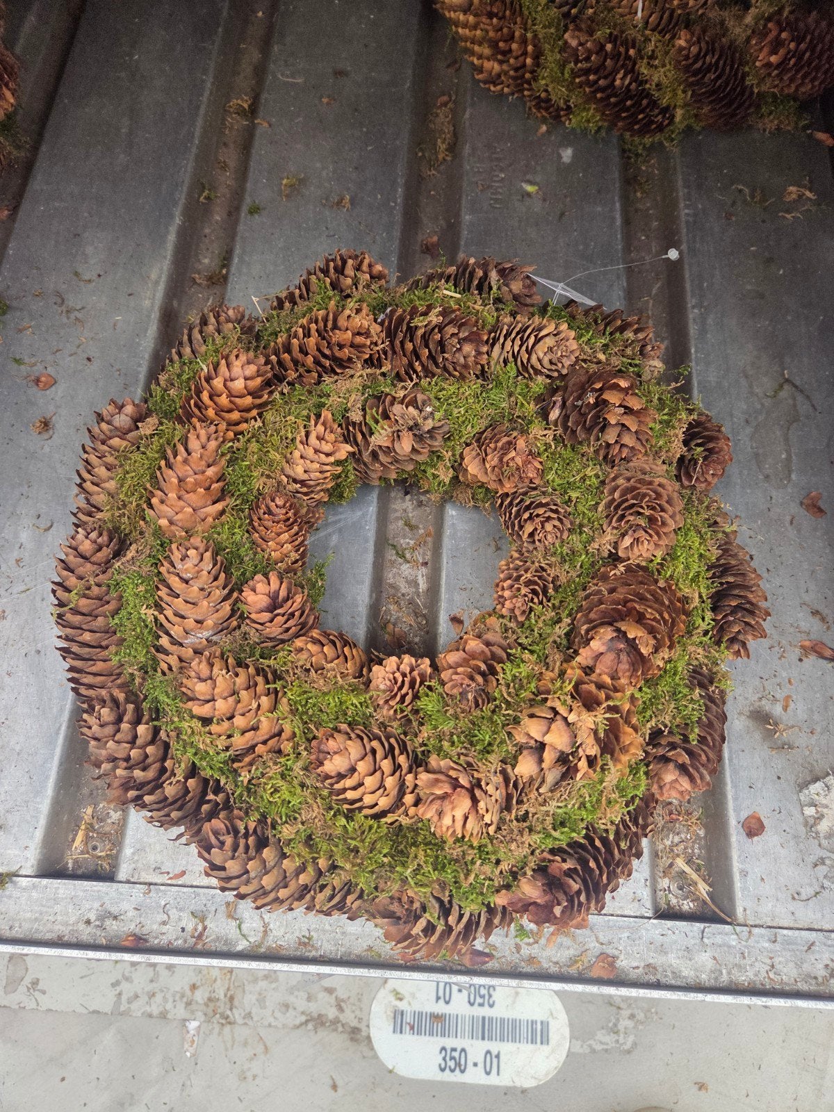 Decoratieve krans van dennenappels en mos, Ophalen of Verzenden, Nieuw
