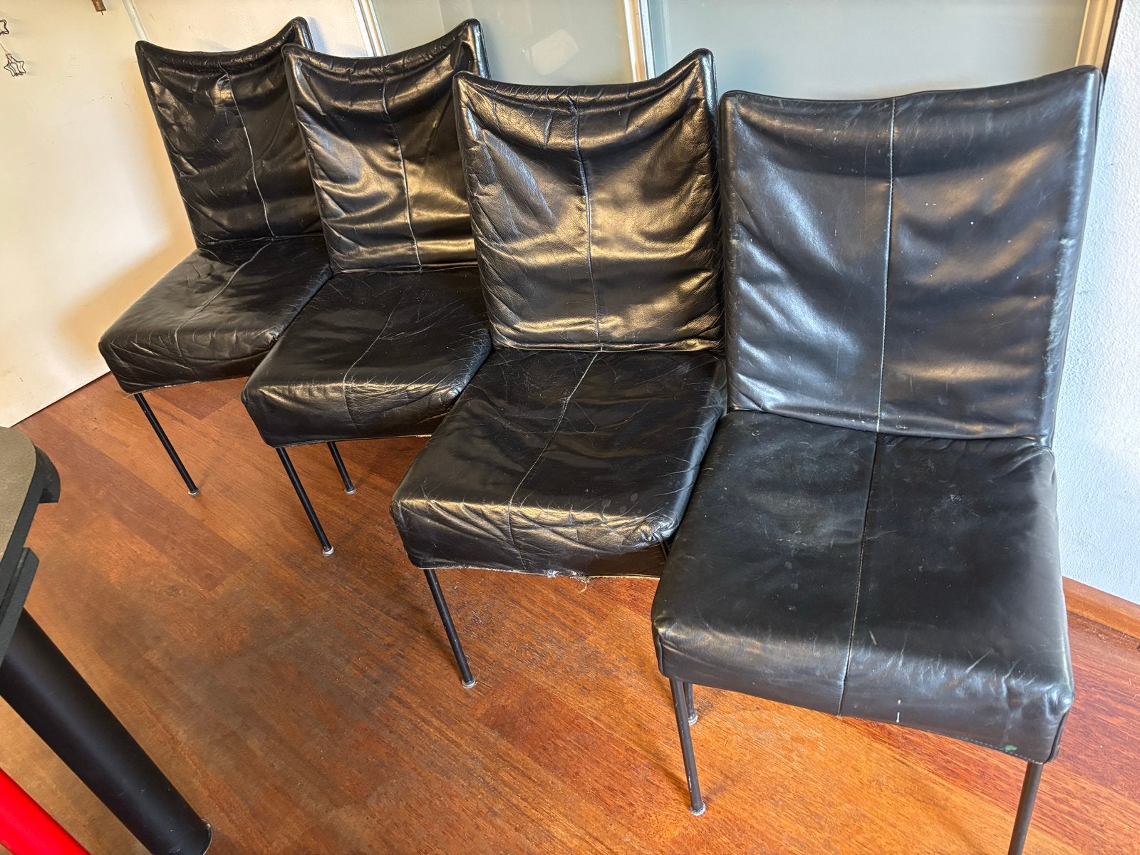 4x Gerard van den Berg eetkamerstoelen - Zwart leer, Ophalen, Gebruikt, Zwart, Leer