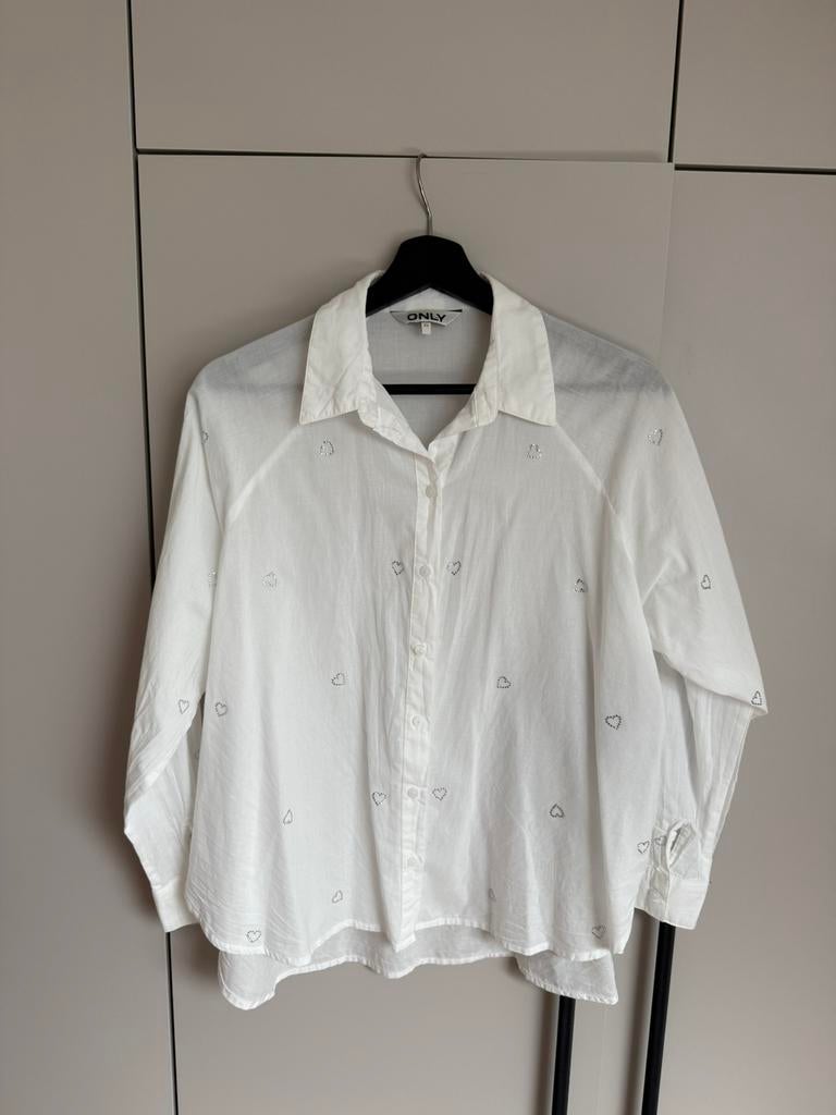 Witte blouse met hartjes, Ophalen of Verzenden, Zo goed als nieuw, Wit
