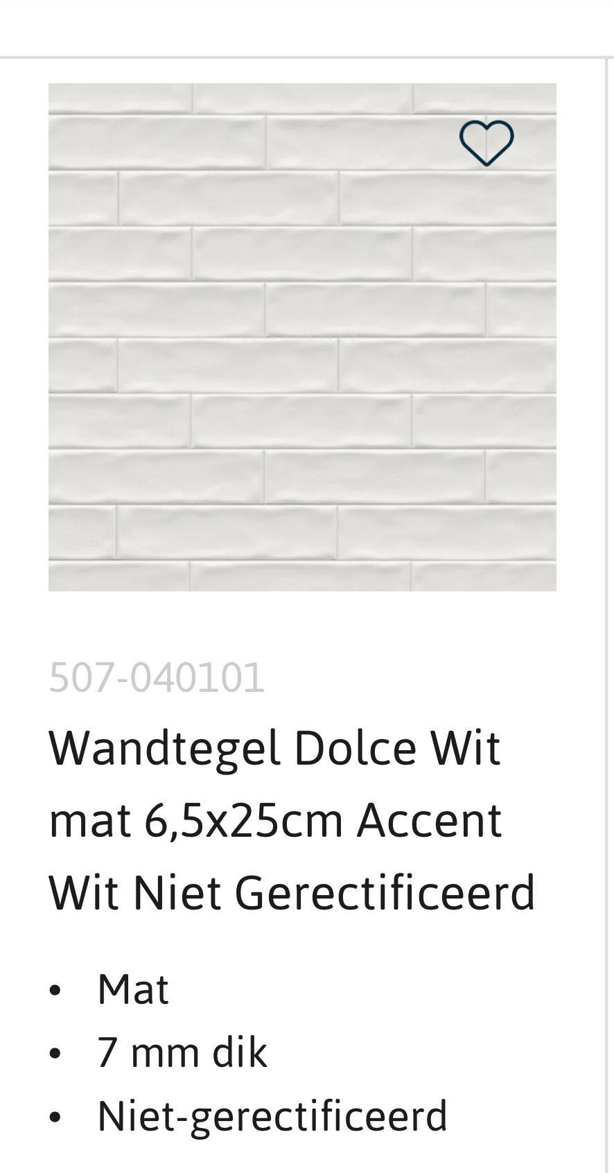 Wandtegel Wit mat, 6,5x25cm, Nieuw, Minder dan 5 m², Wandtegels, Keramiek