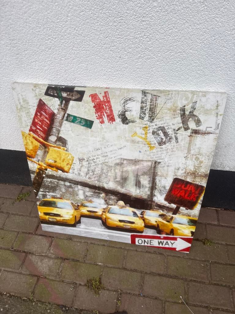 Schilderij met New York taxi's 80 x 80 cm, Ophalen of Verzenden, Gebruikt, 75 tot 100 cm, Schilderij