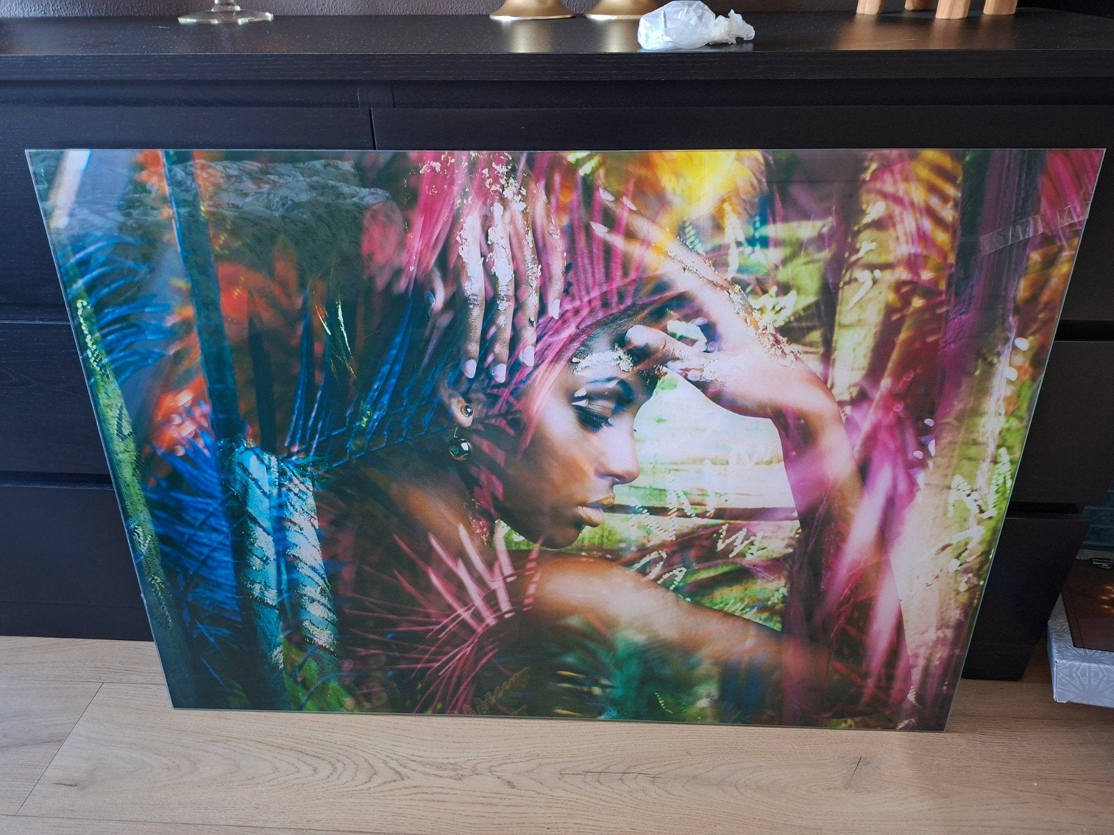 Fotoschilderij mooie vrouw op plexiglas 80x120 cm, Ophalen, Zo goed als nieuw, 100 tot 125 cm, Foto of Poster