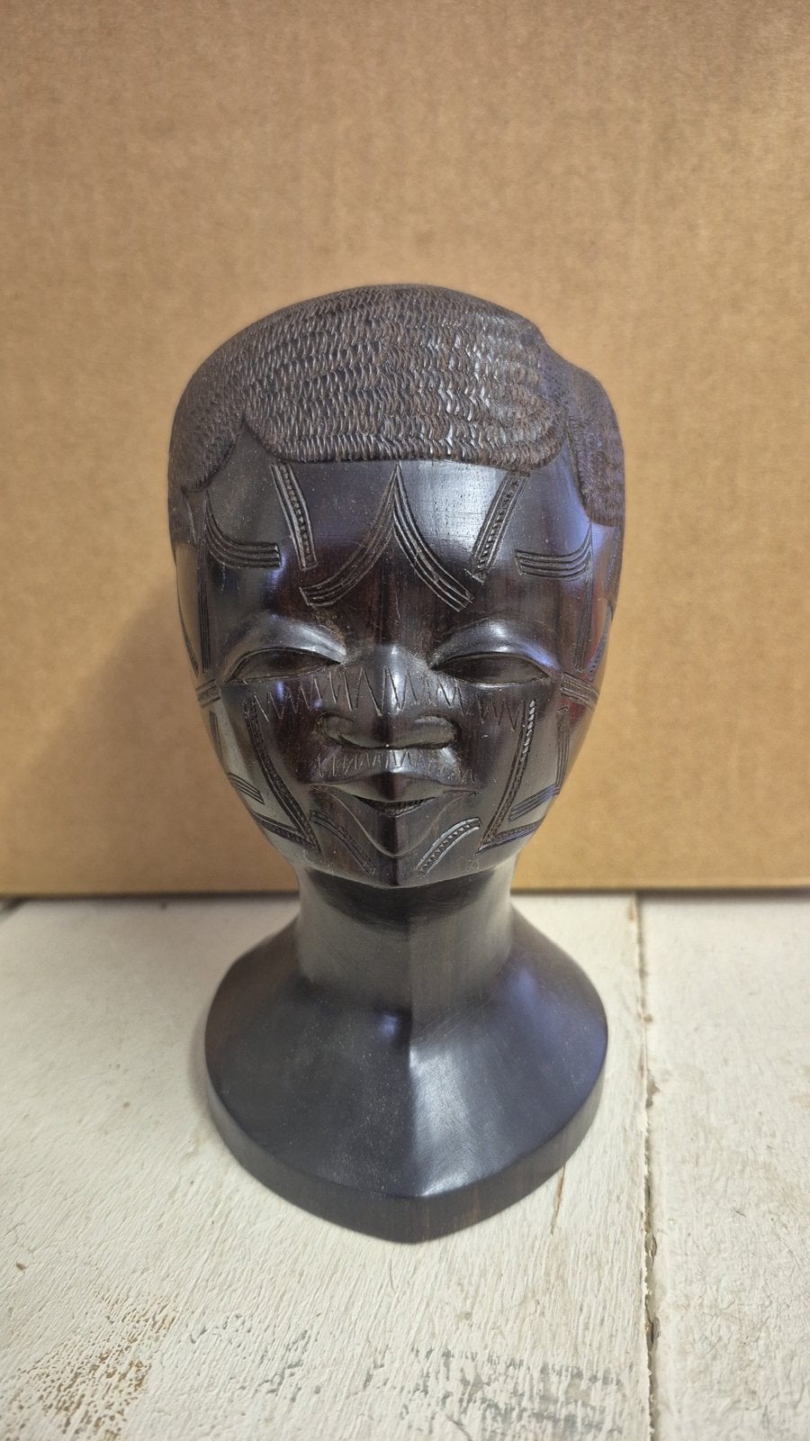 Makonde-Buste Ebbenhout Beeldje - Afrikaanse Kunst, Minder dan 20 cm, Buste, Ophalen of Verzenden, Handgemaakt