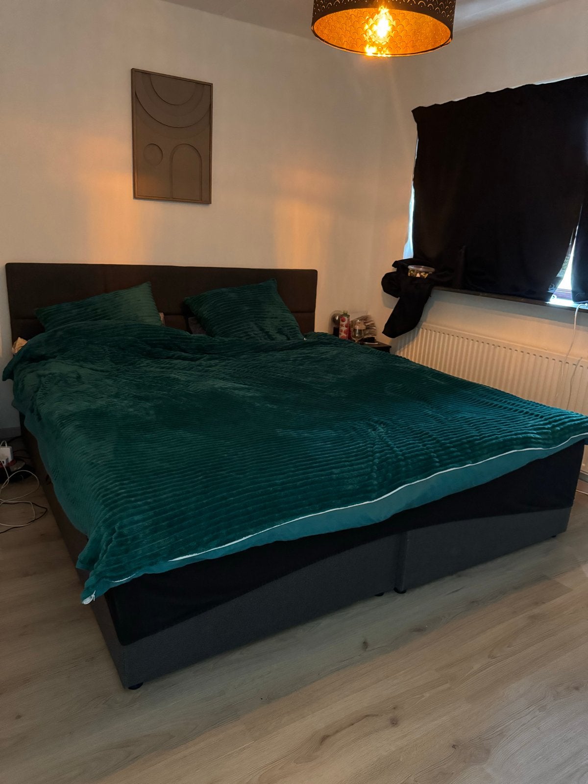Grijze boxspring met topper, 220x200cm, Huis en Inrichting, Gebruikt, Tweepersoons, Ophalen of Verzenden, Overige maten