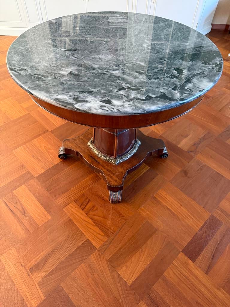 Antieke Franse Empire Guéridon Tafel - Mahonie & Marmer, Antiek en Kunst, Antiek | Meubels | Tafels, Ophalen