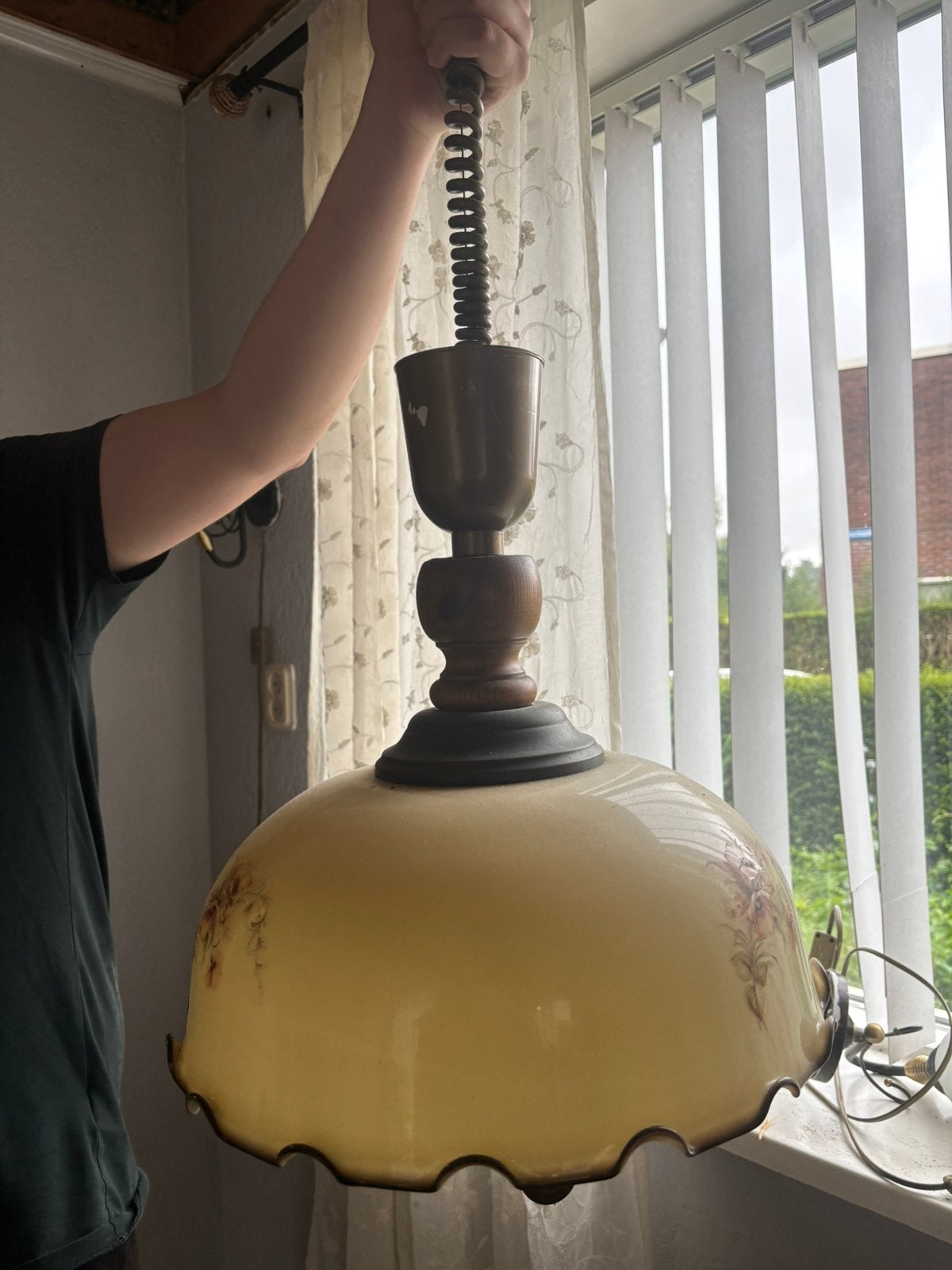 Vintage hanglamp crème glas, Ophalen, Gebruikt, Vintage, E27 (groot)