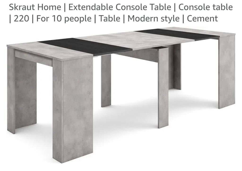 Skraut Home Uitschuifbare Console Tafel - Modern Cement, Overige materialen, Vijf personen of meer, Modern, Rechthoekig