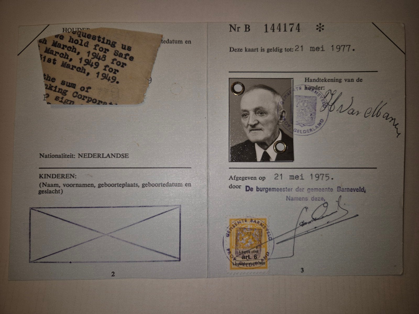 LEGESZEGEL BESLUIT 1960 BELASTING BARNEVELD IDENTITEITSKAART, Ophalen of Verzenden, Overige thema's