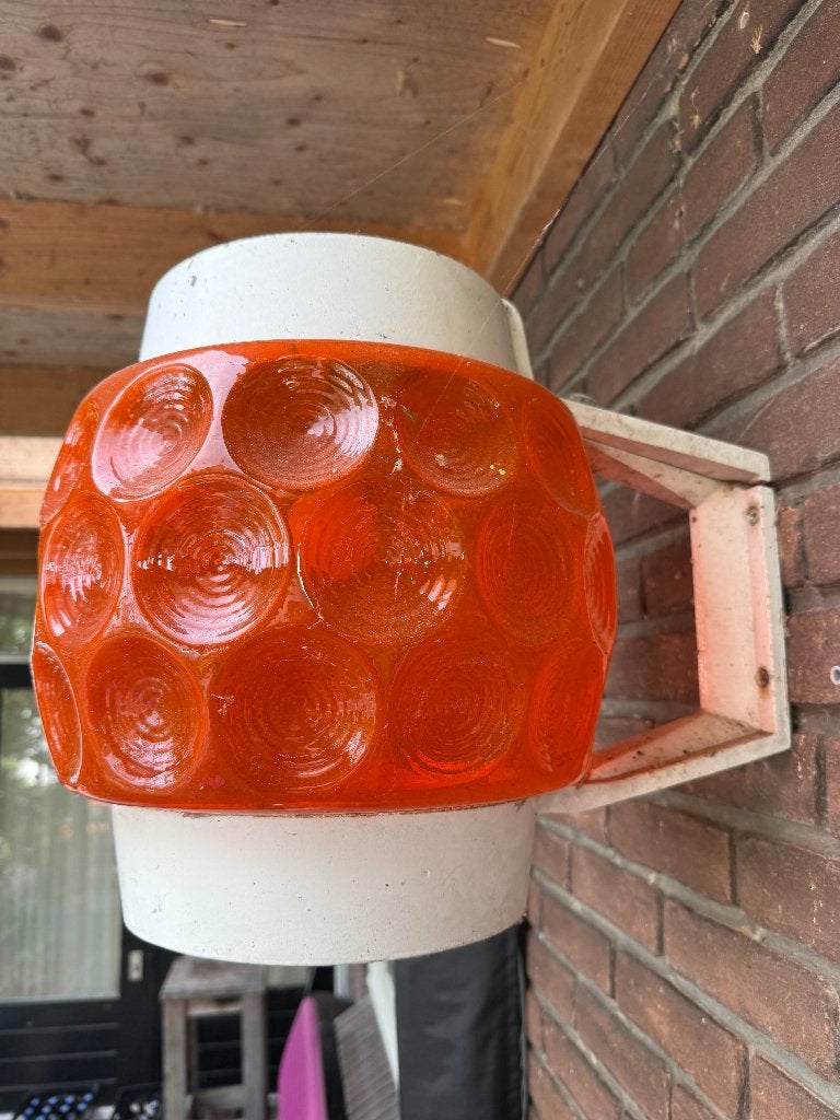 2x Vintage wandlampen Glashüttte Limburg sixties Brutalisme, Ophalen, Oranje, Buitenlamp, E27 (groot)