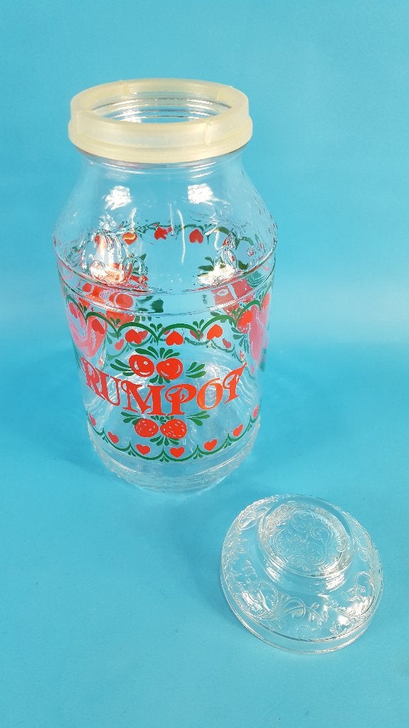 Vintage retro Rumpot glas pot, 3 liter fles met deksel. 7C4, Tweedehands verkoop, Tweedehands verkoop, Gebruikt, Ophalen of Verzenden