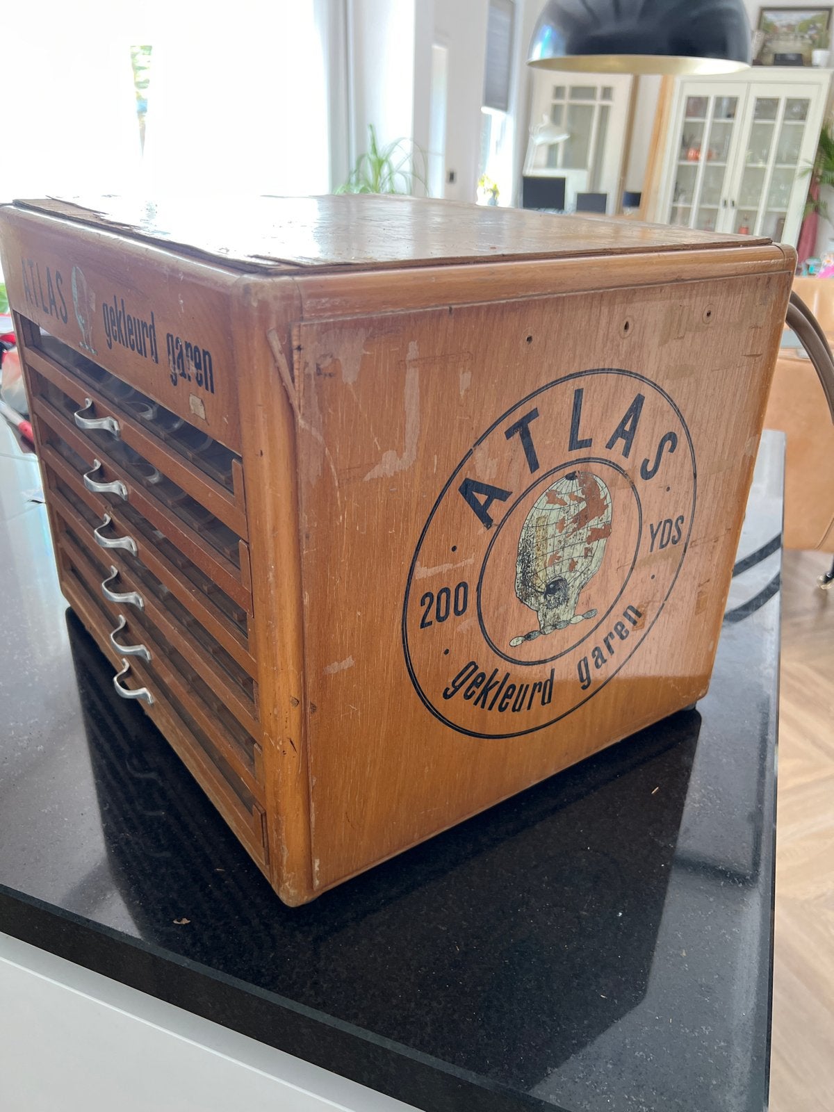 Originele Atlas fournituren garen ladekast - Vintage, Ophalen