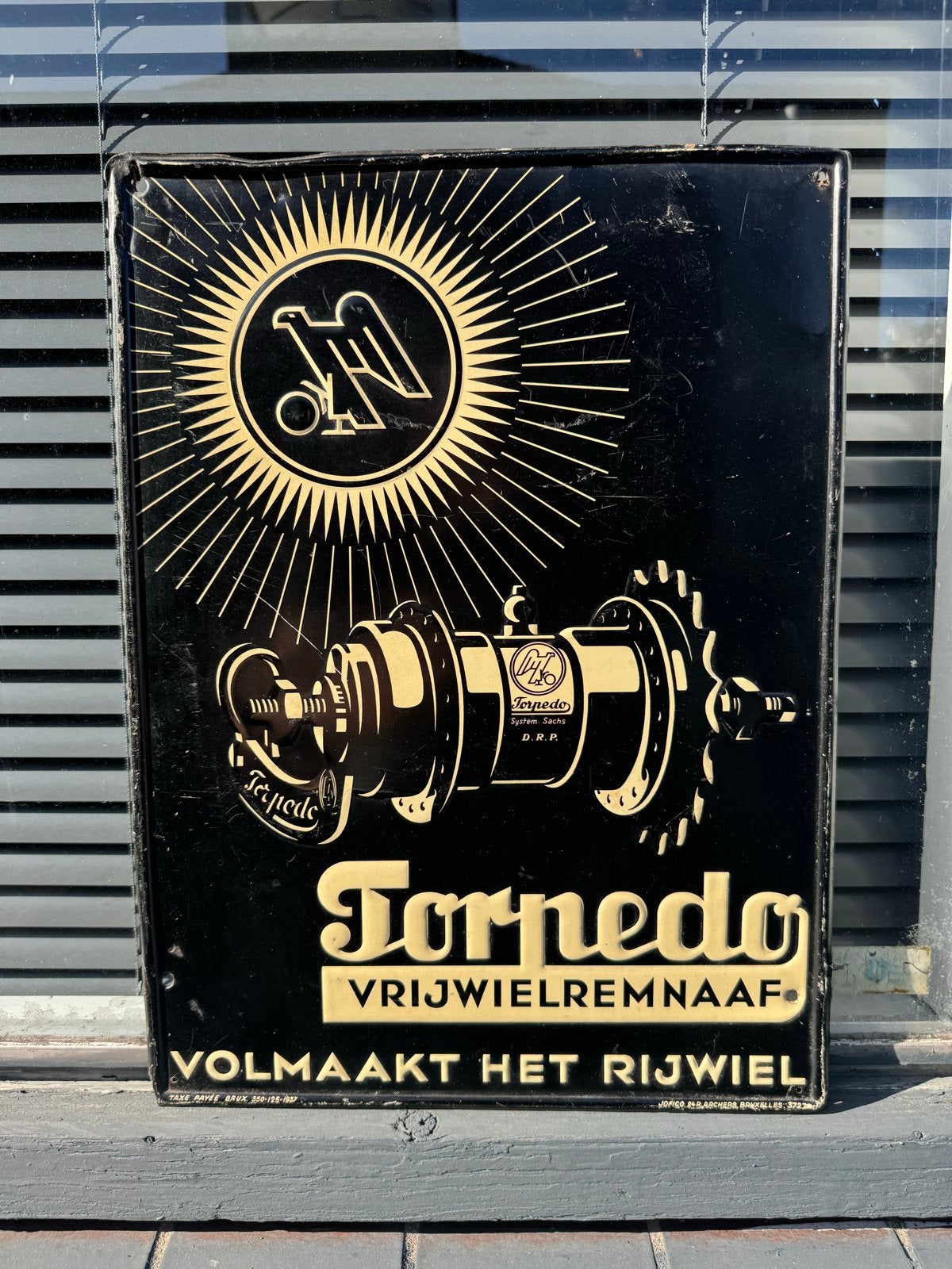 Vintage Torpedo Vrijwielremnaaf Reclamebord, Verzamelen, Reclamebord, Gebruikt, ., Ophalen of Verzenden