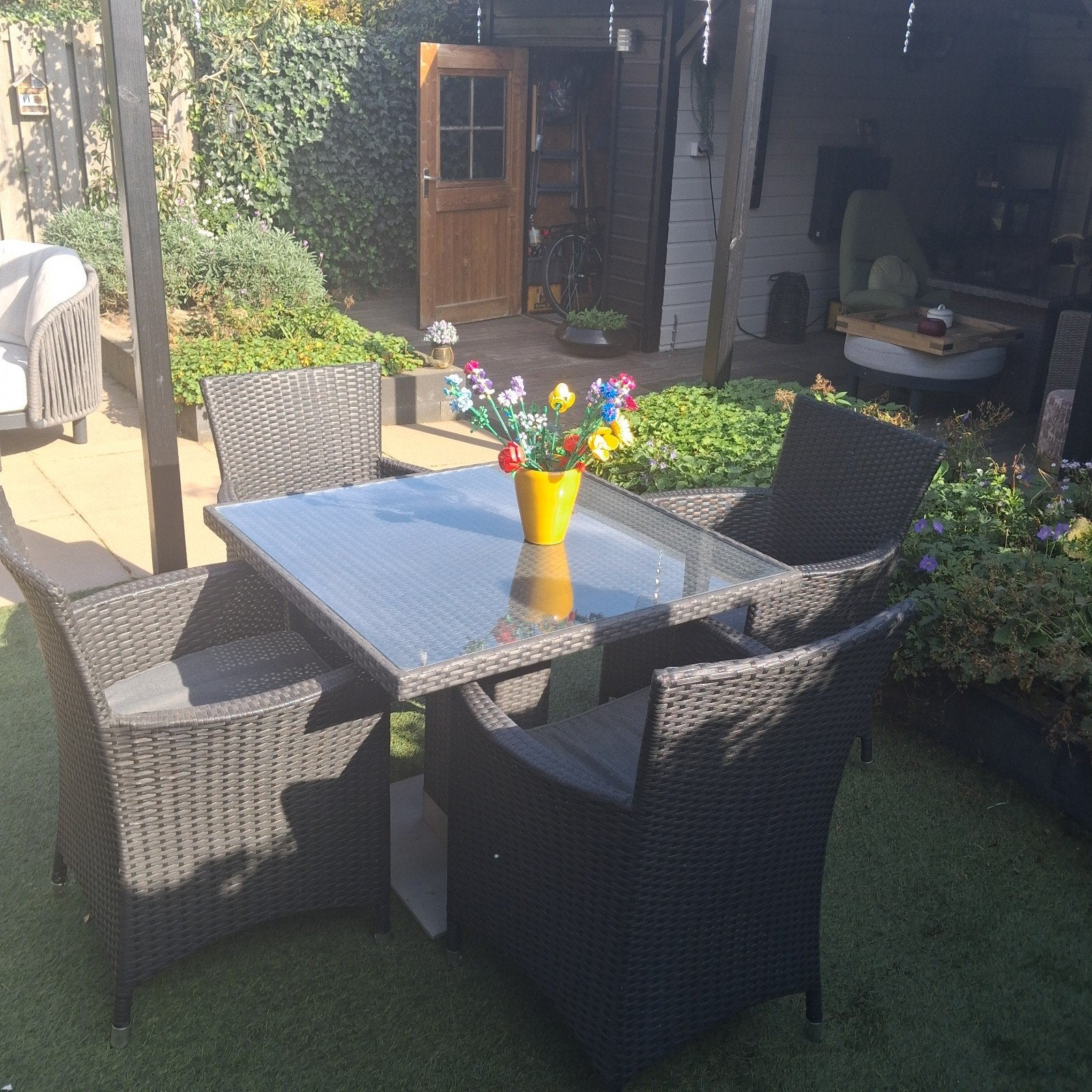 Sediamo tuinset met 4 stoelen en glazen tafel, Ophalen, 4 zitplaatsen, Gebruikt, Wicker