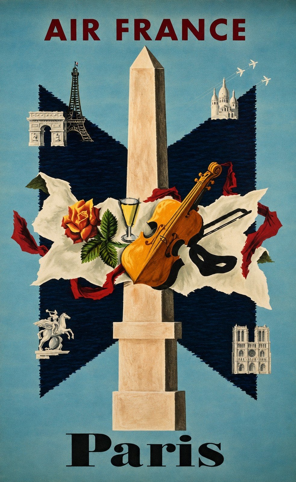 Vintage Air France Parijs Reclame Poster, Ophalen of Verzenden