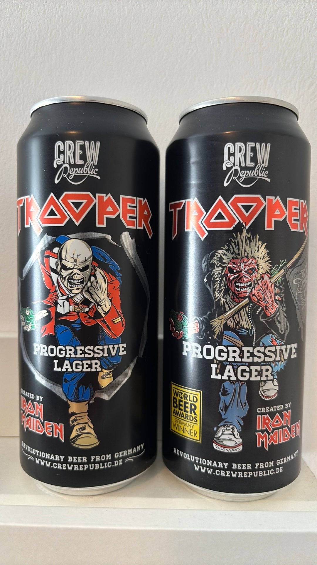Setje Iron Maiden bierblikjes (Trooper), Verzamelen, Ophalen of Verzenden, Zo goed als nieuw