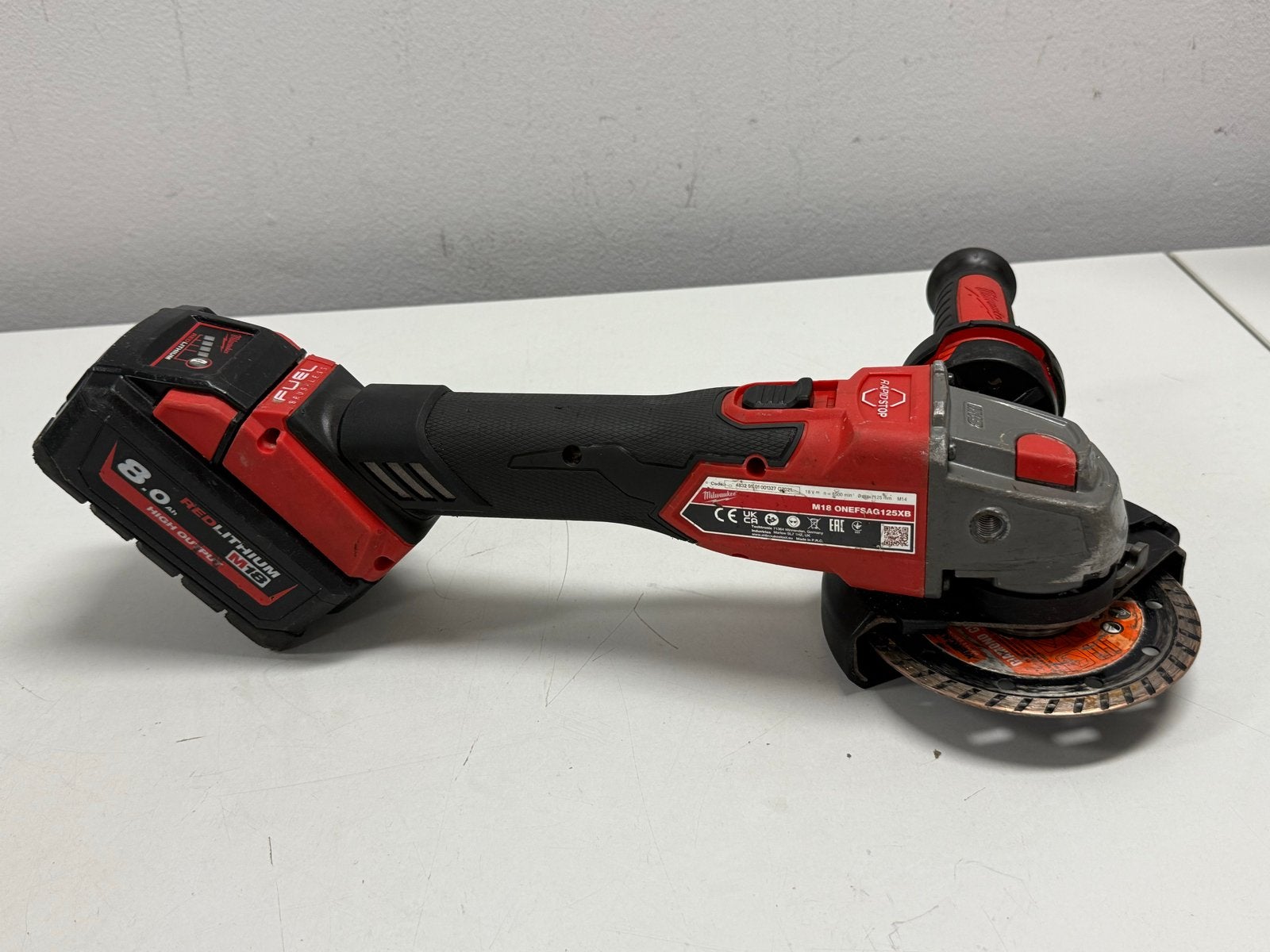 Milwaukee M18 ONEFSAG125XB Haakse Slijper met Accu en Koffer, Ophalen of Verzenden, Gebruikt