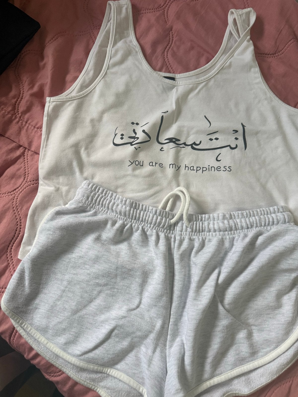 Set topje en shortje, Maat 38/40 (M), Verzenden, Wit, Zo goed als nieuw