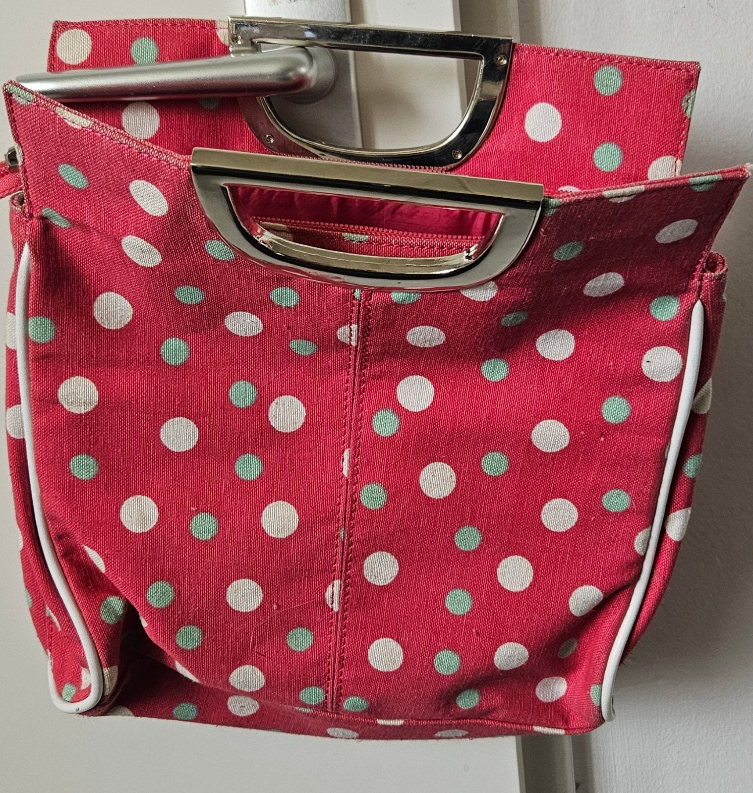 Roze handtas met witte en mintgroene polkadots, Ophalen of Verzenden, Roze, Handtas