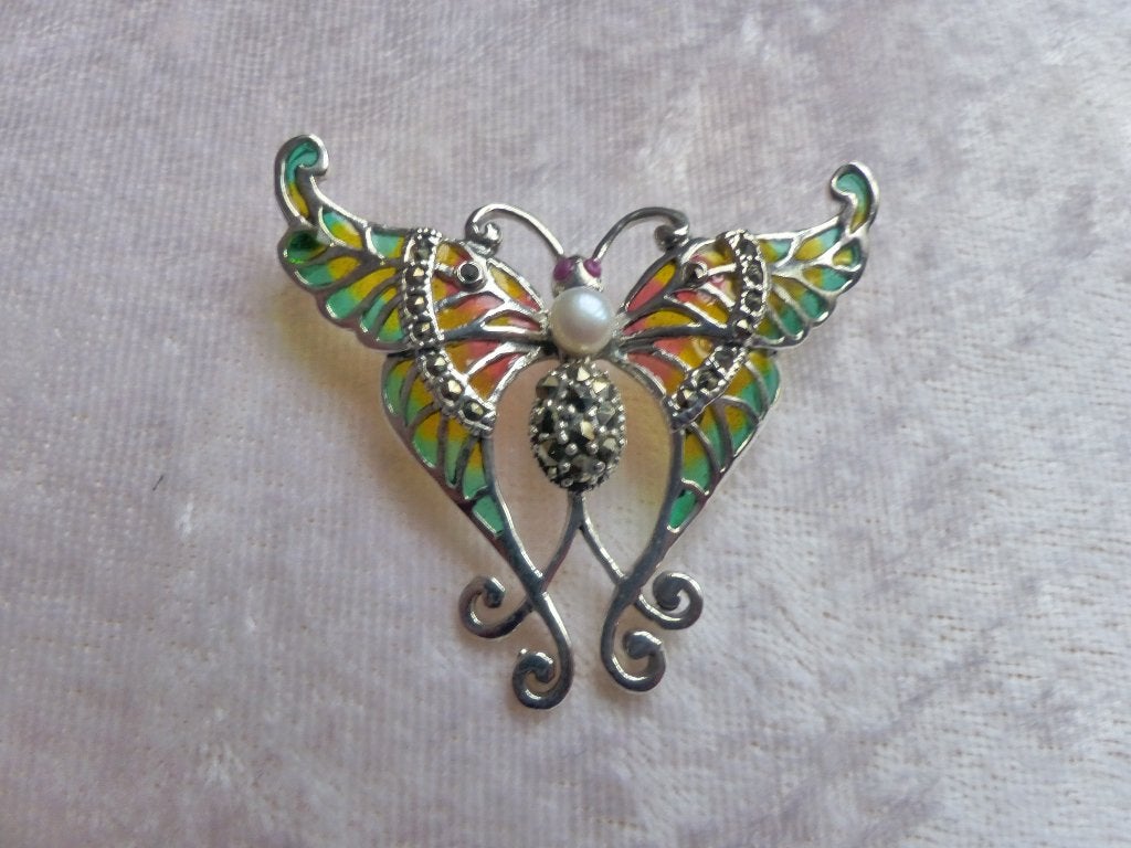Mooie Zilveren Tiffany Hanger / Broche - Vlinder, Verzenden, Zilver, Hanger, Met edelsteen