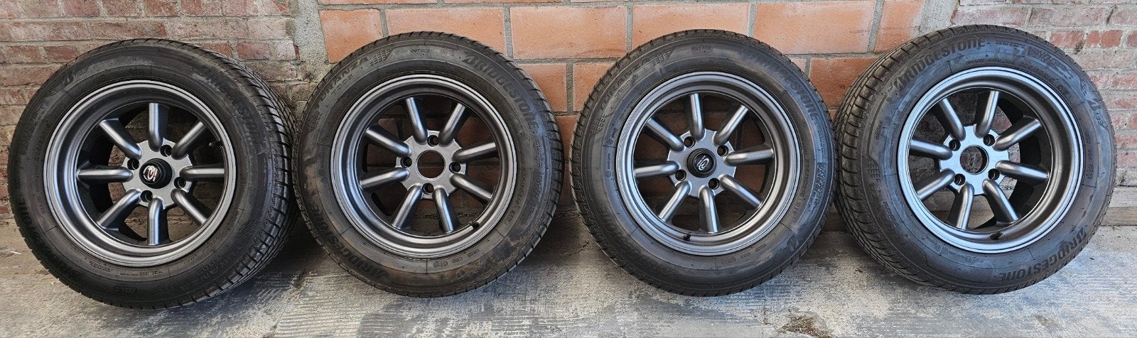 Rota RKR 15" 8J, 4x 114,3-Bridgestone Turanza T005, Ophalen, Gebruikt, Nissan