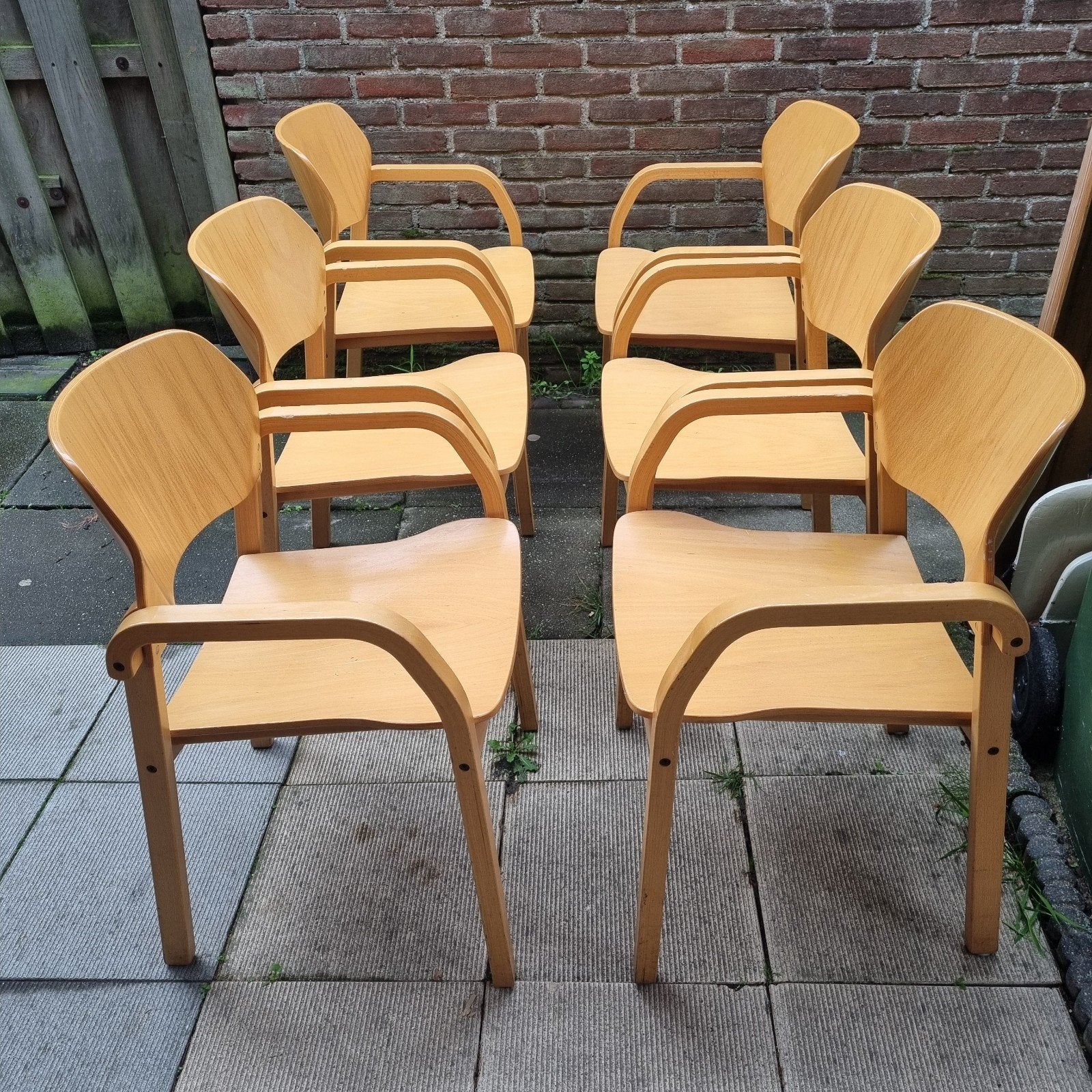 Set van 6 Deense Mid-Century Eetkamerstoelen, Ophalen, Hout, Vijf, Zes of meer stoelen