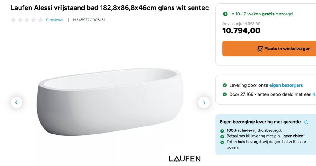 Bad Laufen Alessi One, Ophalen, Zo goed als nieuw, Met bad