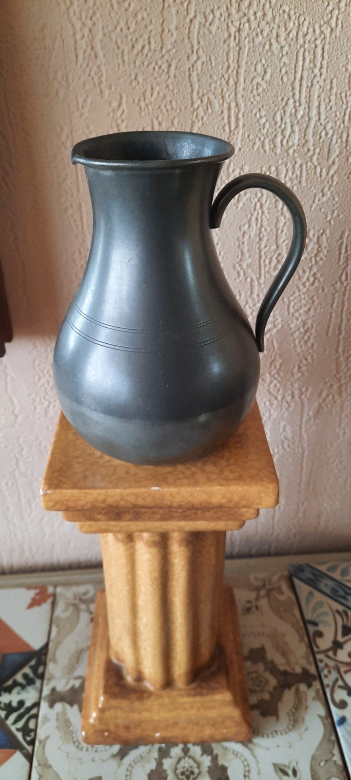 Antiek tinnen vaasje/kannetje - 14 cm hoog, Ophalen of Verzenden