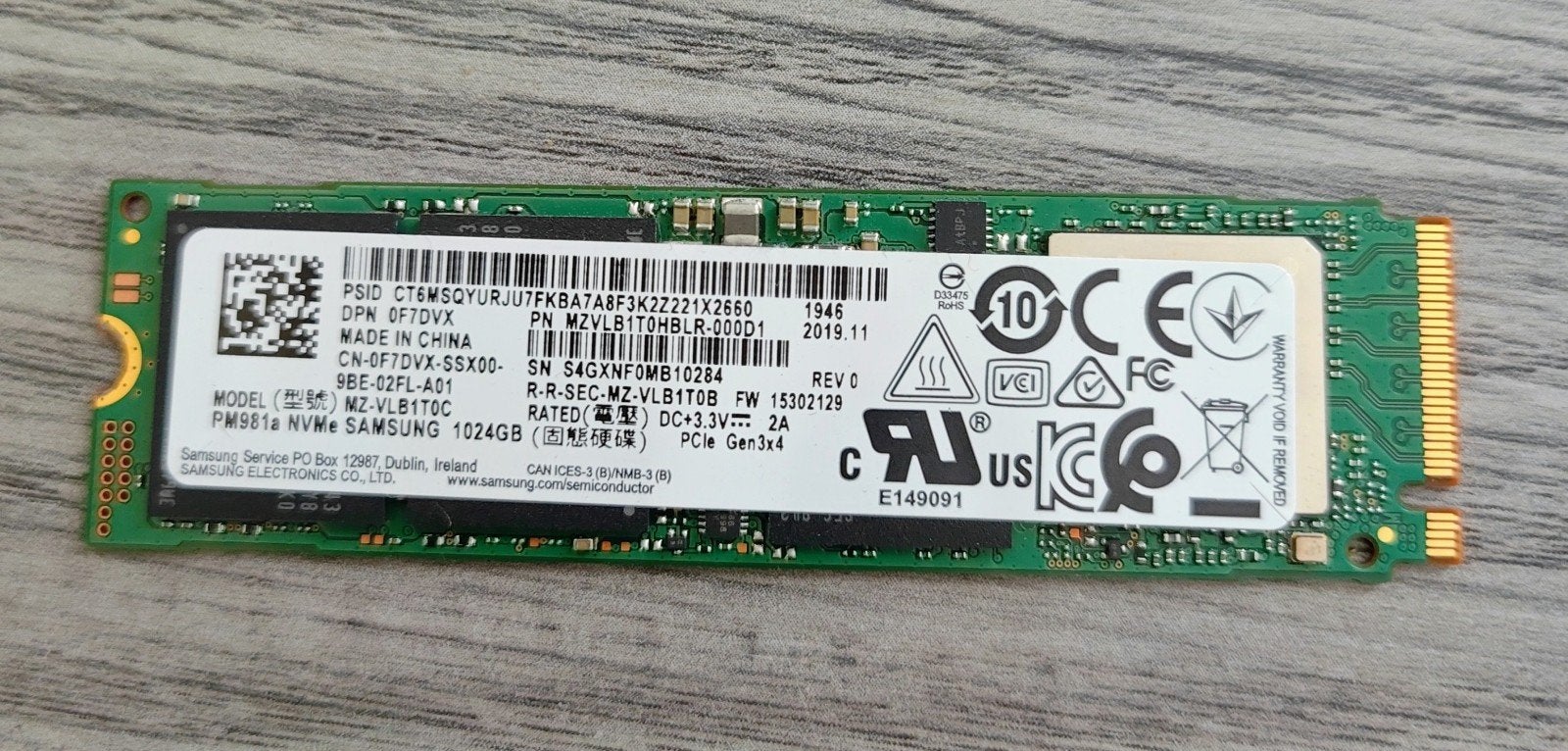 Samsung PM981a 1TB NVMe M.2 SSD 2280, Computers en Software, Intern, Gebruikt, SSD, Ophalen of Verzenden