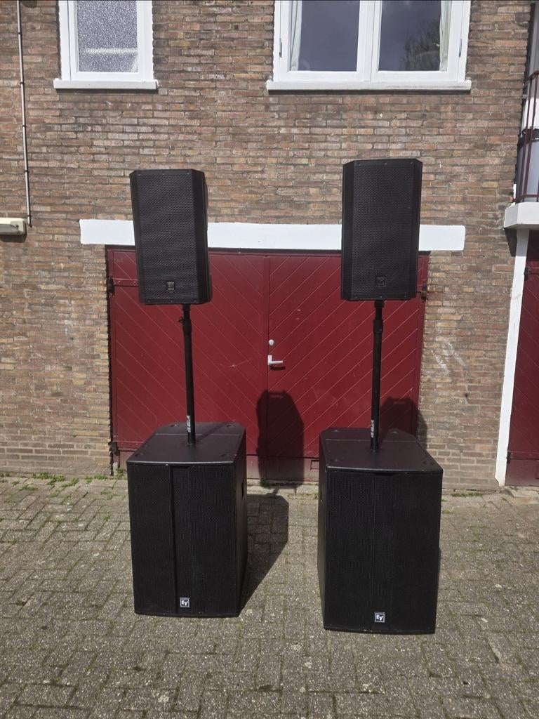 Dikke geluidset : 18" hoorngeladen sub & 12" top set, Gebruikt, Overige typen, 120 watt of meer, Ophalen